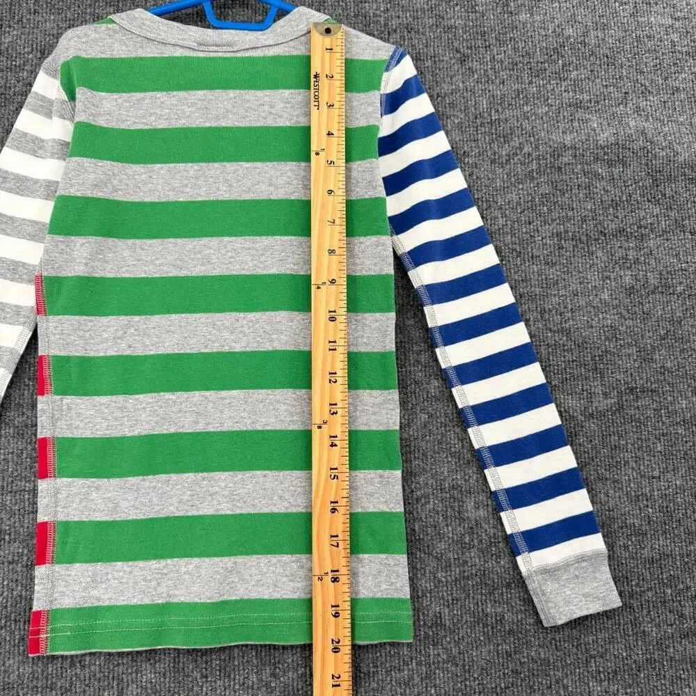 Hanna Anderson Primary Color Striped Pajama Top Sleep Shirt Sz 8 Organic Cotton